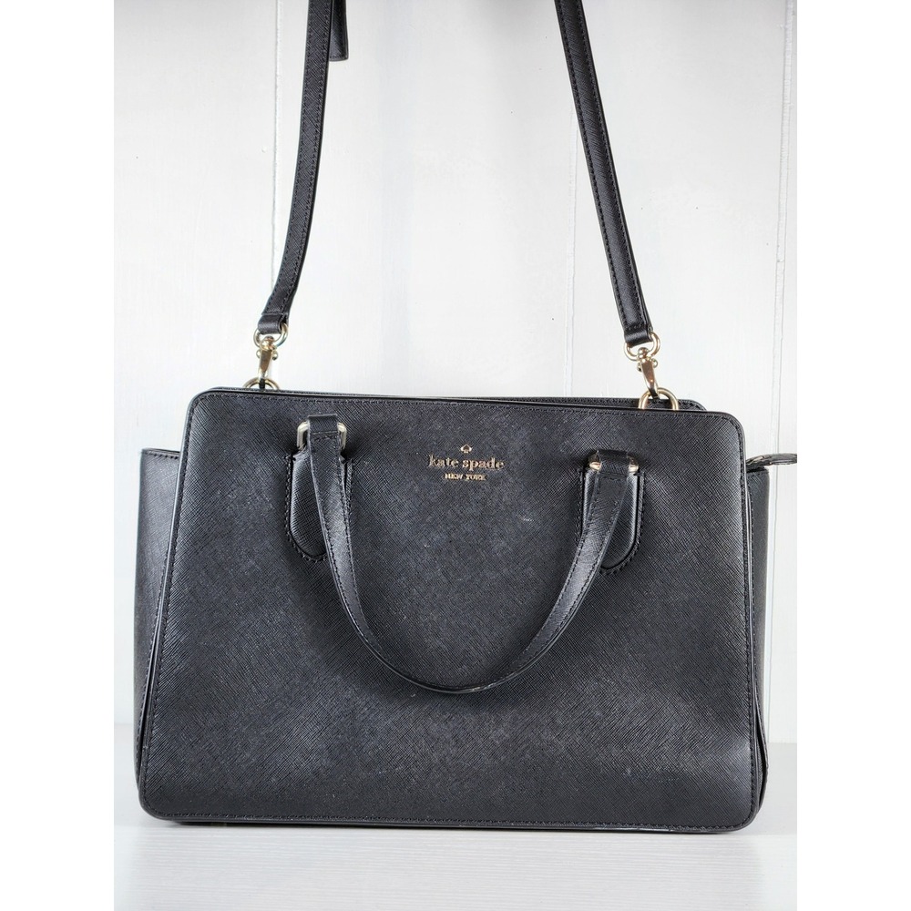 Kate Spade Black Saffiano Leather Satchel Crossbody Bag Gold Hardware WKRU4216